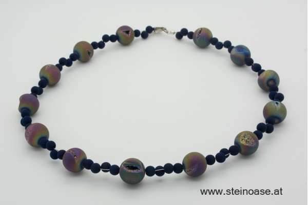 Kette Achat Druse "Aura" & Lava blau